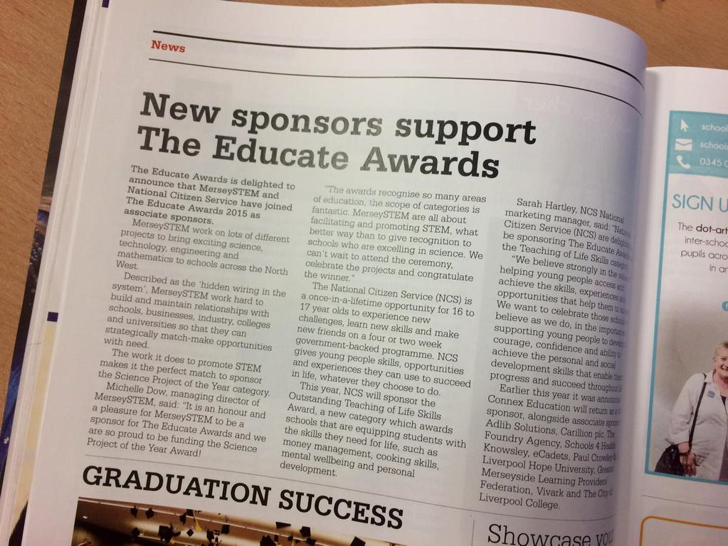 Educate Magazine feature MerseySTEM as award sponsor!