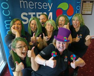 Mersey Stem Robotics Challenge Grand Final held at Aintree Racecourse. Eight schools made it through to the final with Hillside High School coming out victorious! Pictured are the winning team celebrating Sam Zhen Joseph Leatherbarrow Logan Burke and Harry Naylor Images by Gareth Jones