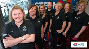 Mersey Stem Robotics Challenge Grand Final held at Aintree Racecourse. Eight schools made it through to the final with Hillside High School coming out victorious! Pictured are the winning team celebrating Sam Zhen Joseph Leatherbarrow Logan Burke and Harry Naylor Images by Gareth Jones